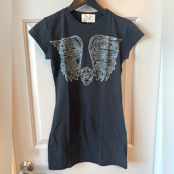 NWT DOM REBEL Black Cotton Graphic Wings Forbidden Paradise Tee T-Shirt SZ XS - Picture 1 of 6